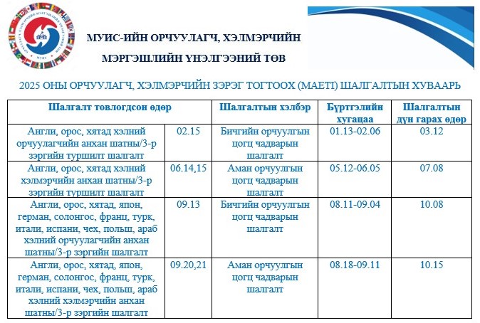 Хэлмэрчийн шалгалтын тов гарлаа
