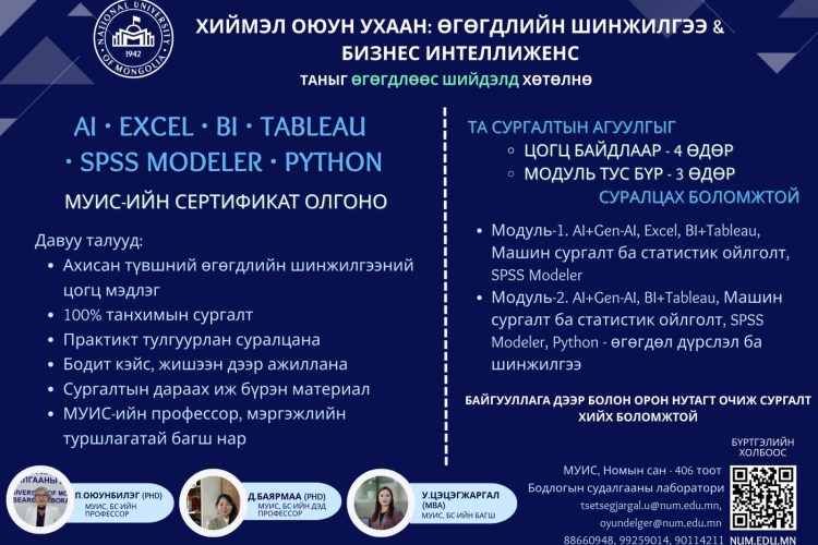 “Хиймэл оюун ухаан + Өгөгдлийн шинжилгээ & Бизнес Интеллижeнс” шинэ цогц сургалт явуулж эхэллээ